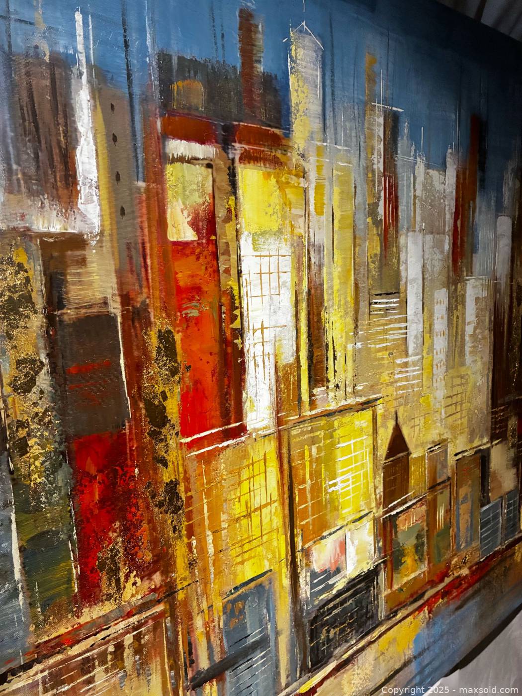 Large abstract cityscape painting on canvas | Maxsold