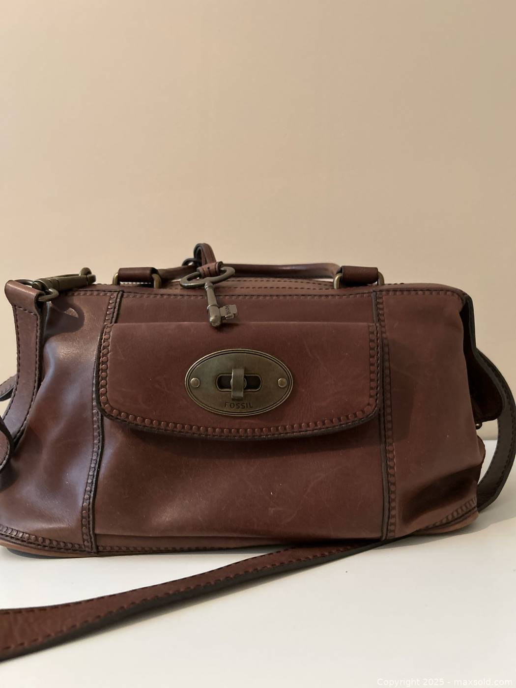 Fossil chestnut leather handbag new | Maxsold