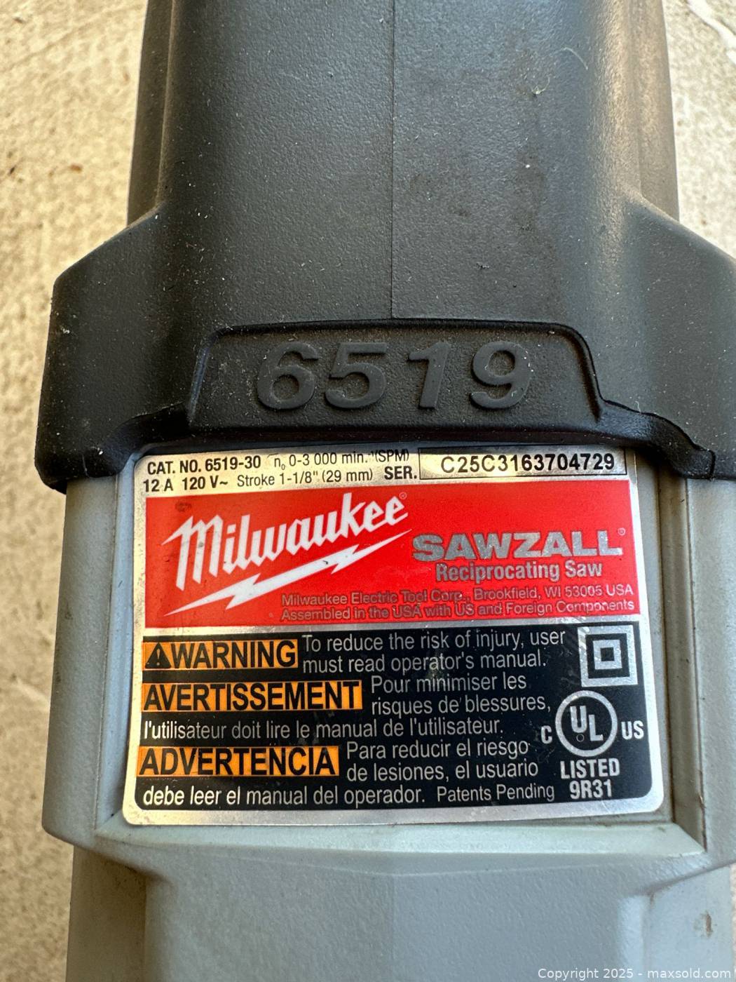 Milwaukee model 6519-3 Sawzall reciprocating saw, corded, with yellow ...
