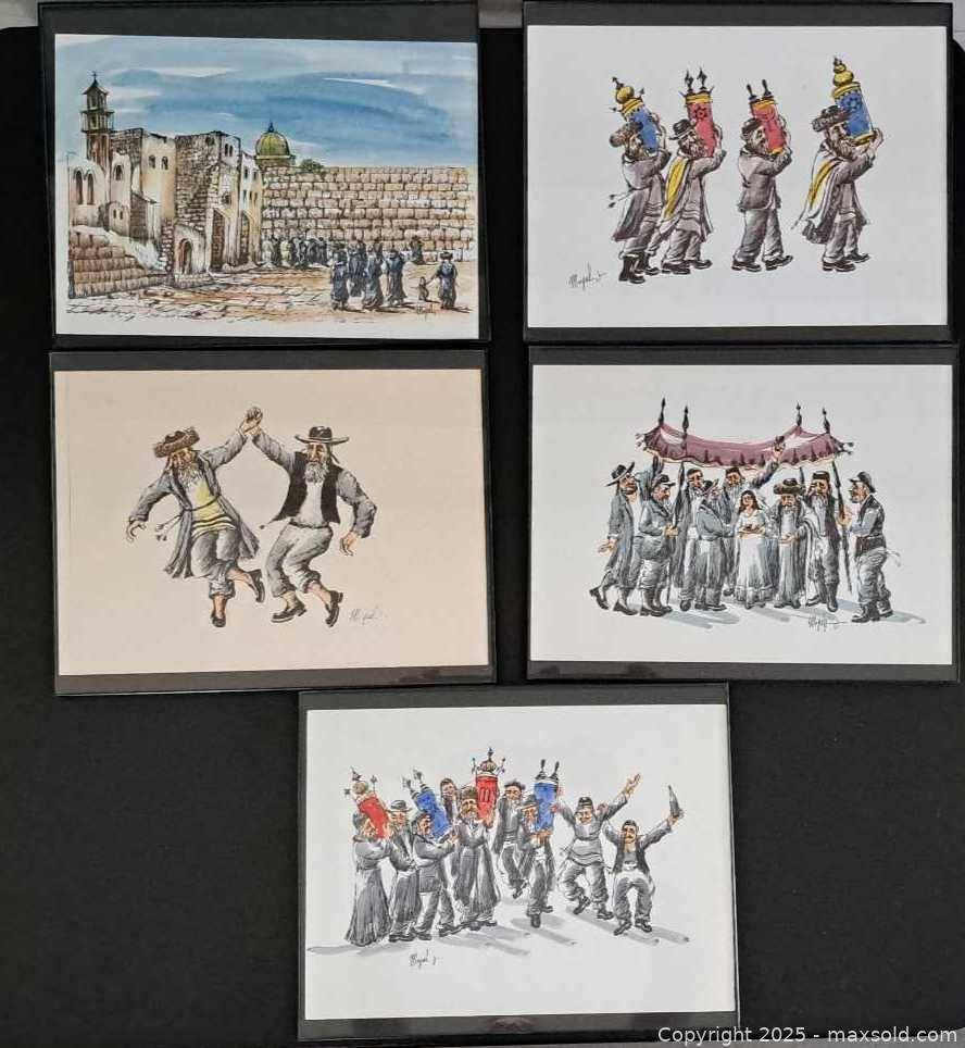 Five framed colour sketches by Migdal | Maxsold