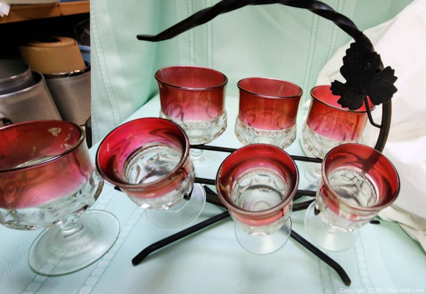 Kings Crown Ruby Red Glassware, Pitcher, Holder | Maxsold