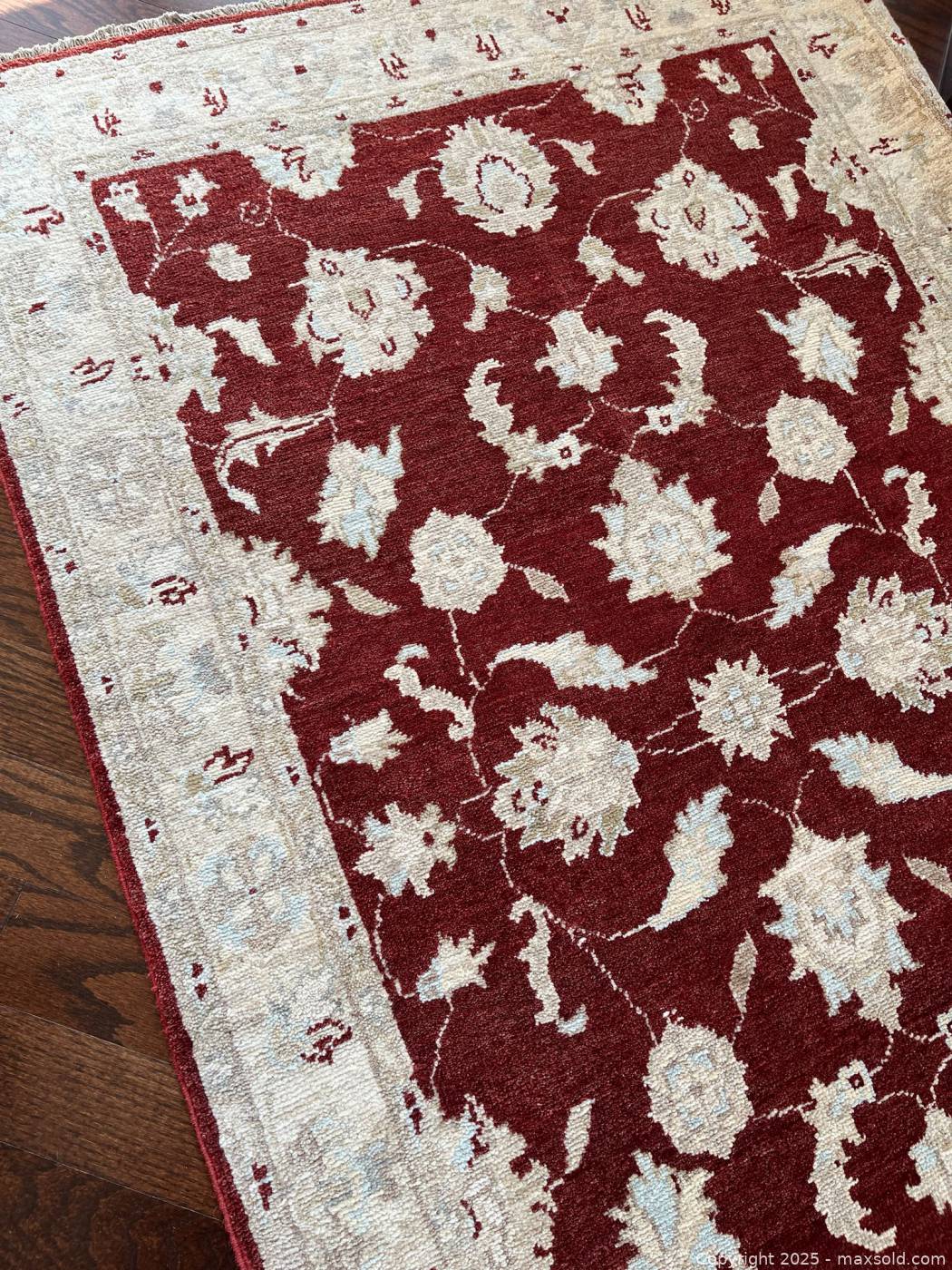 Maroon Border Rug Chobi Fine Maroon Beige Area Rug | Maxsold