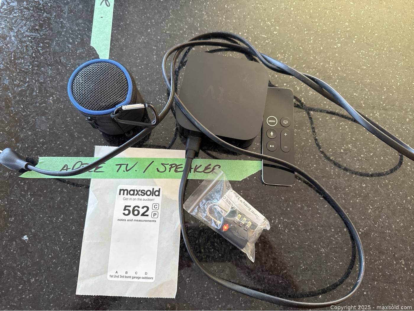 Apple TV streamer, remote, Bluetooth speaker, combo lock Maxsold