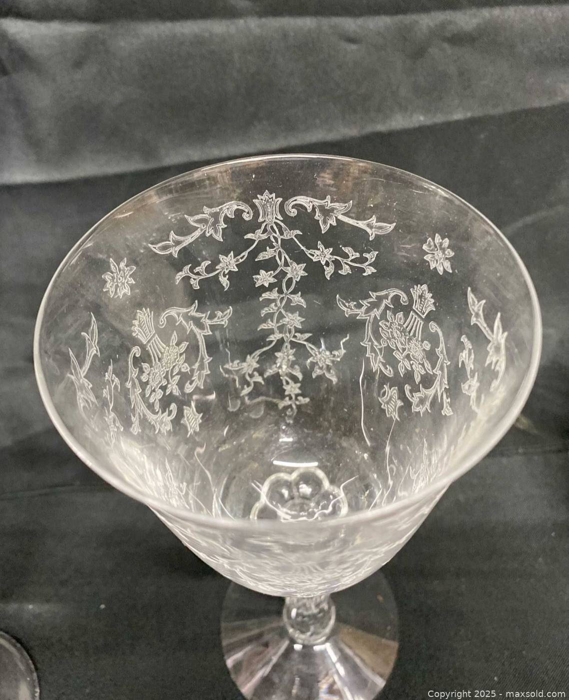 Cambridge Rose Point crystal plates, goblets, candleholders | Maxsold