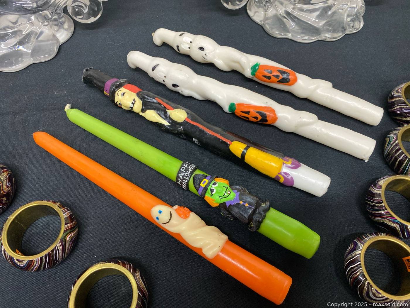 Crystal double-arm candlestick holders, Halloween taper candles, brass ...