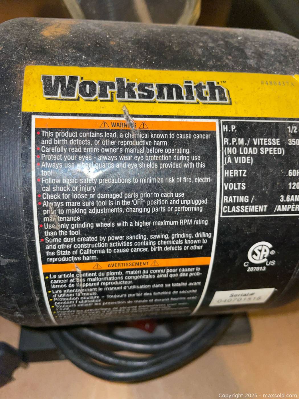 Worksmith bench grinder with work light | Maxsold