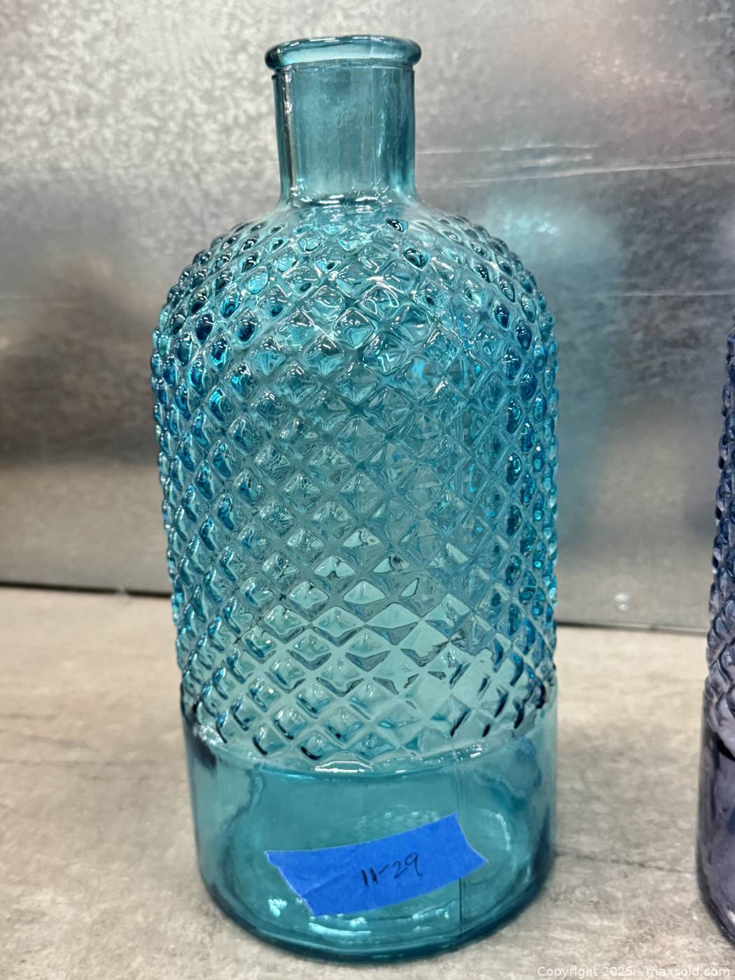 Textured glass bottles vases teal & purple | Maxsold - Textured Glass Decorative Decorative Decorative Vases