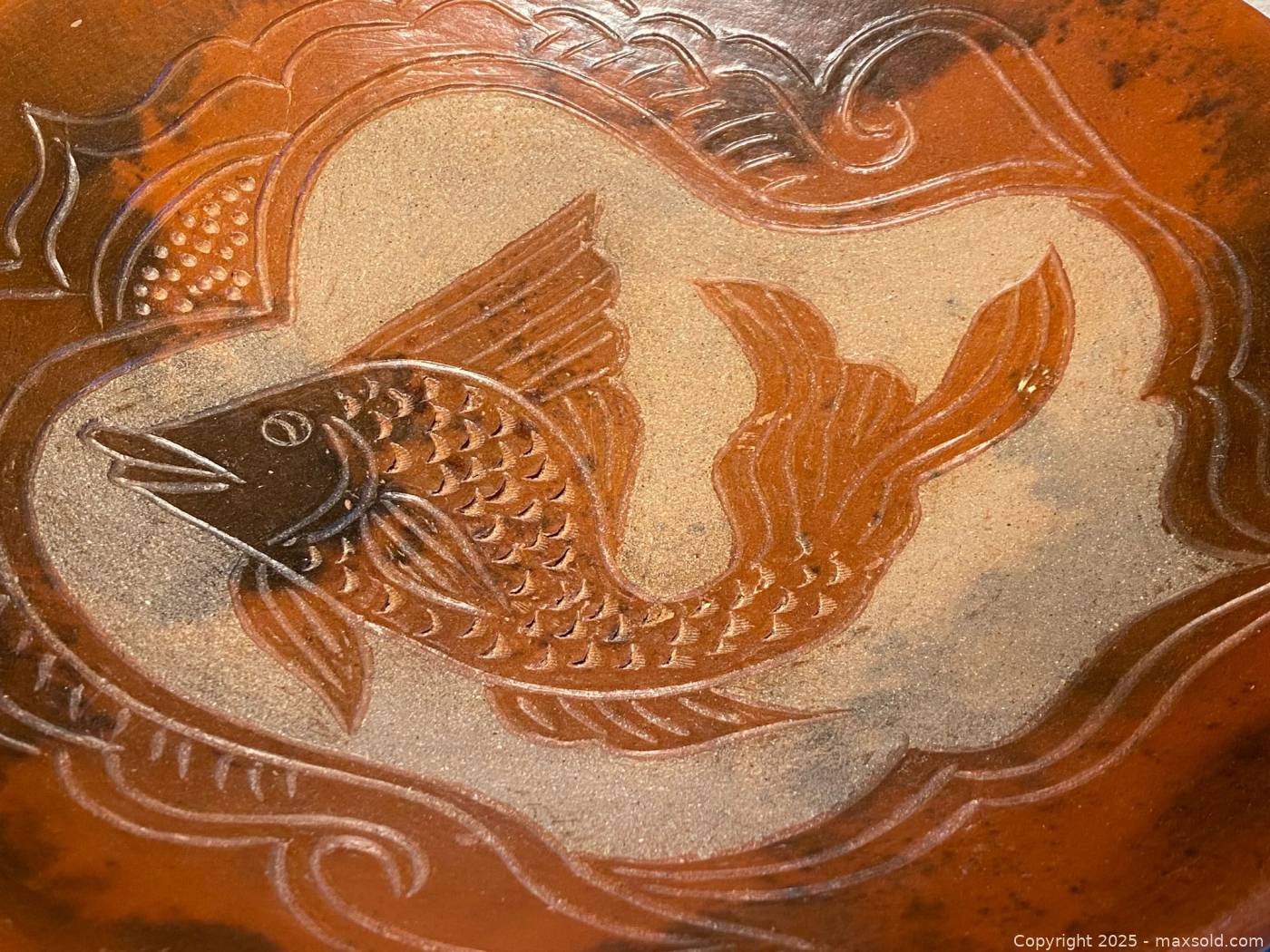 Incised Fish Motif Ceramic Bowl | Maxsold