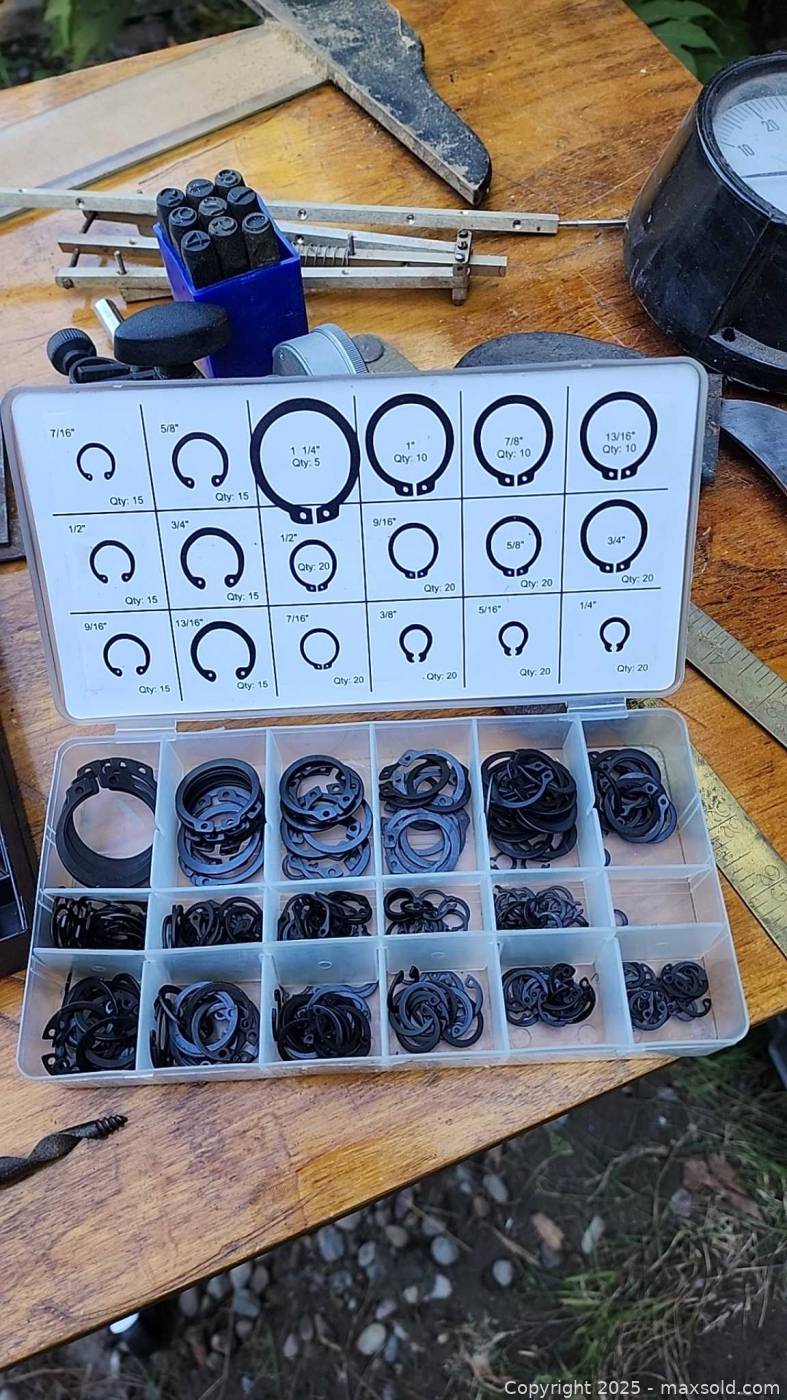 Assorted hand tools, retaining ring and cotter pin assortments ...