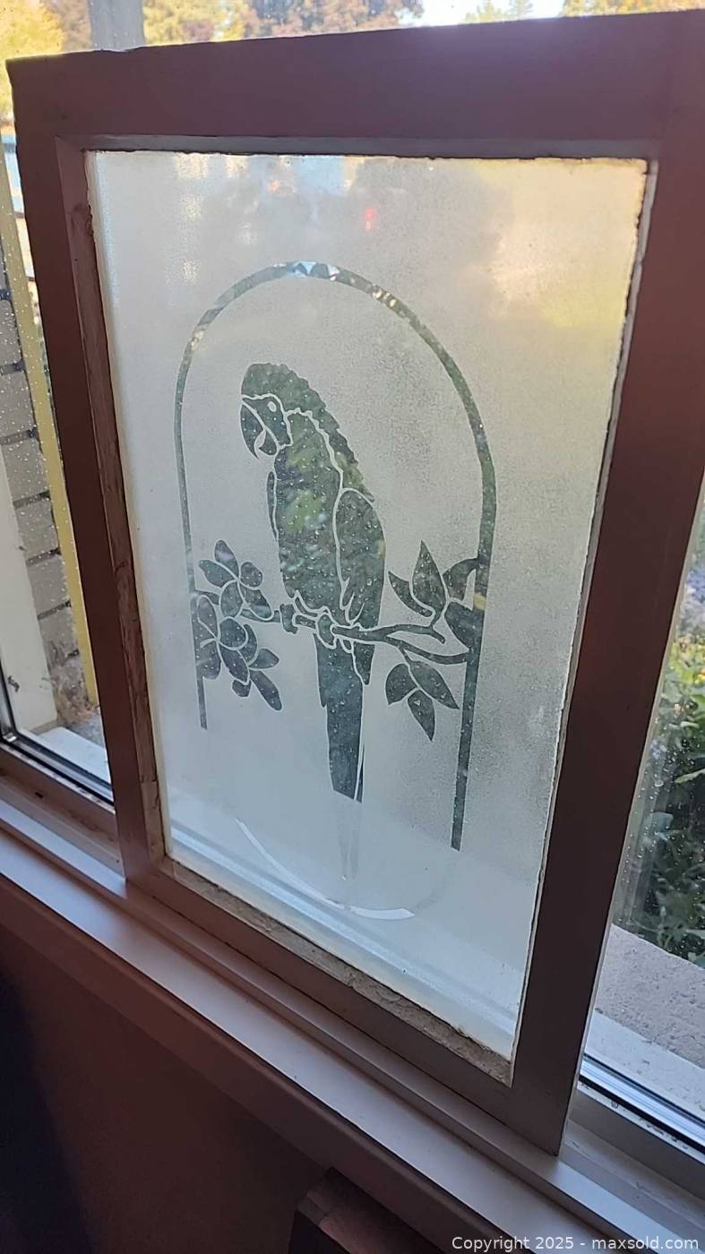 Frosted glass parrot window panel | Maxsold