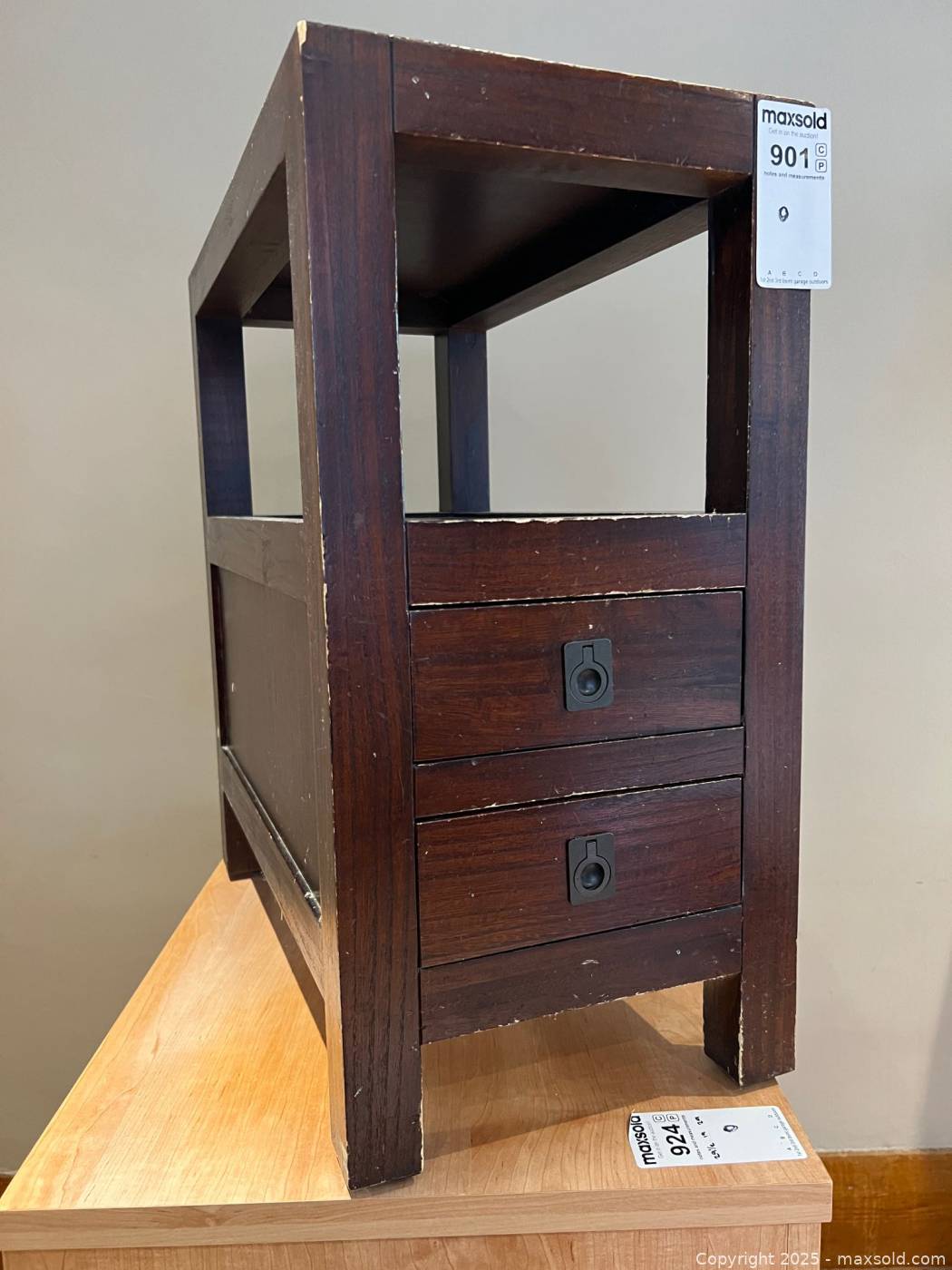 Antique style wood end table with drawers | Maxsold