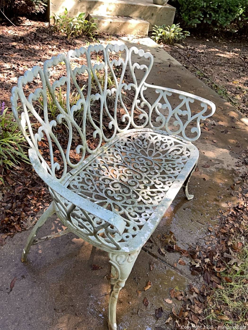 Outdoor metal bench and two-piece gate | Maxsold