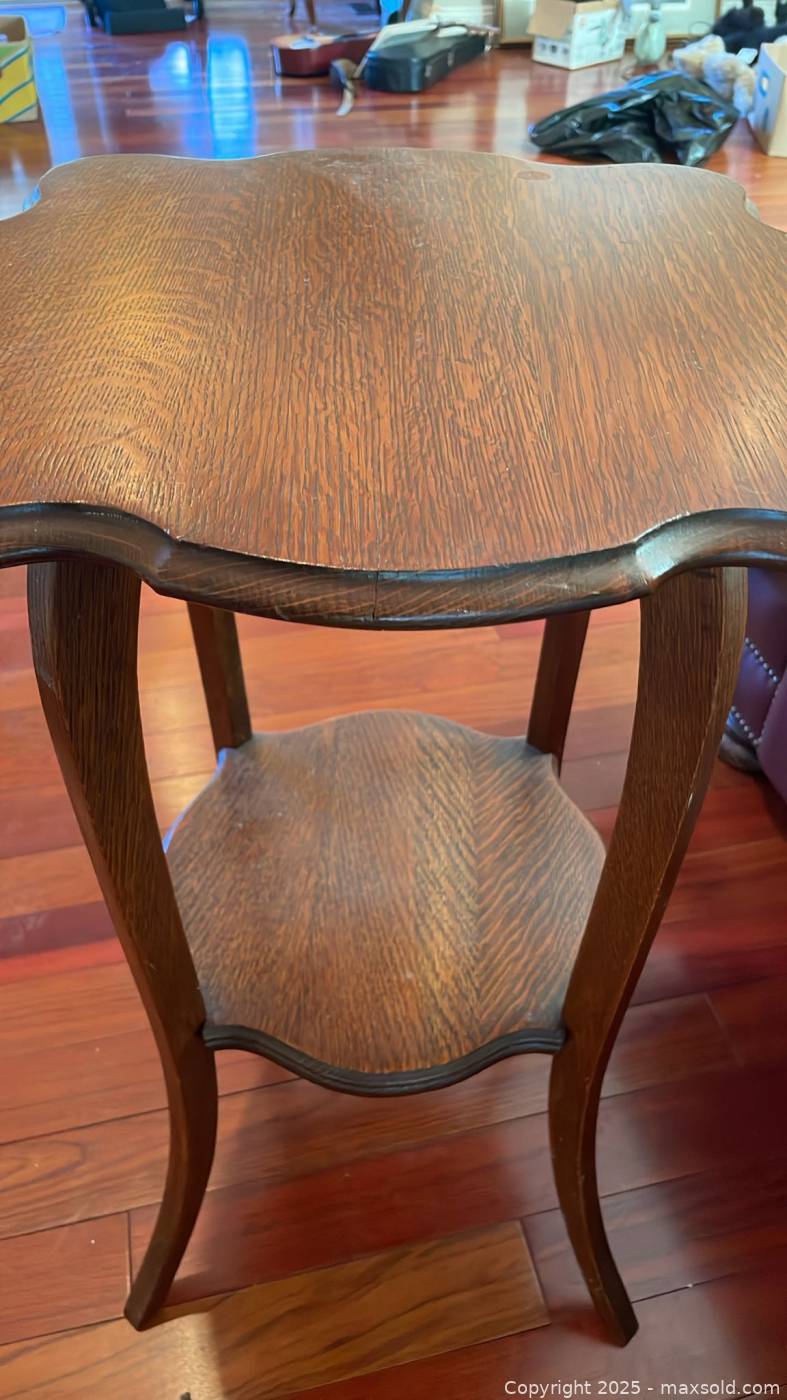 Vintage two-tier solid oak side table | Maxsold