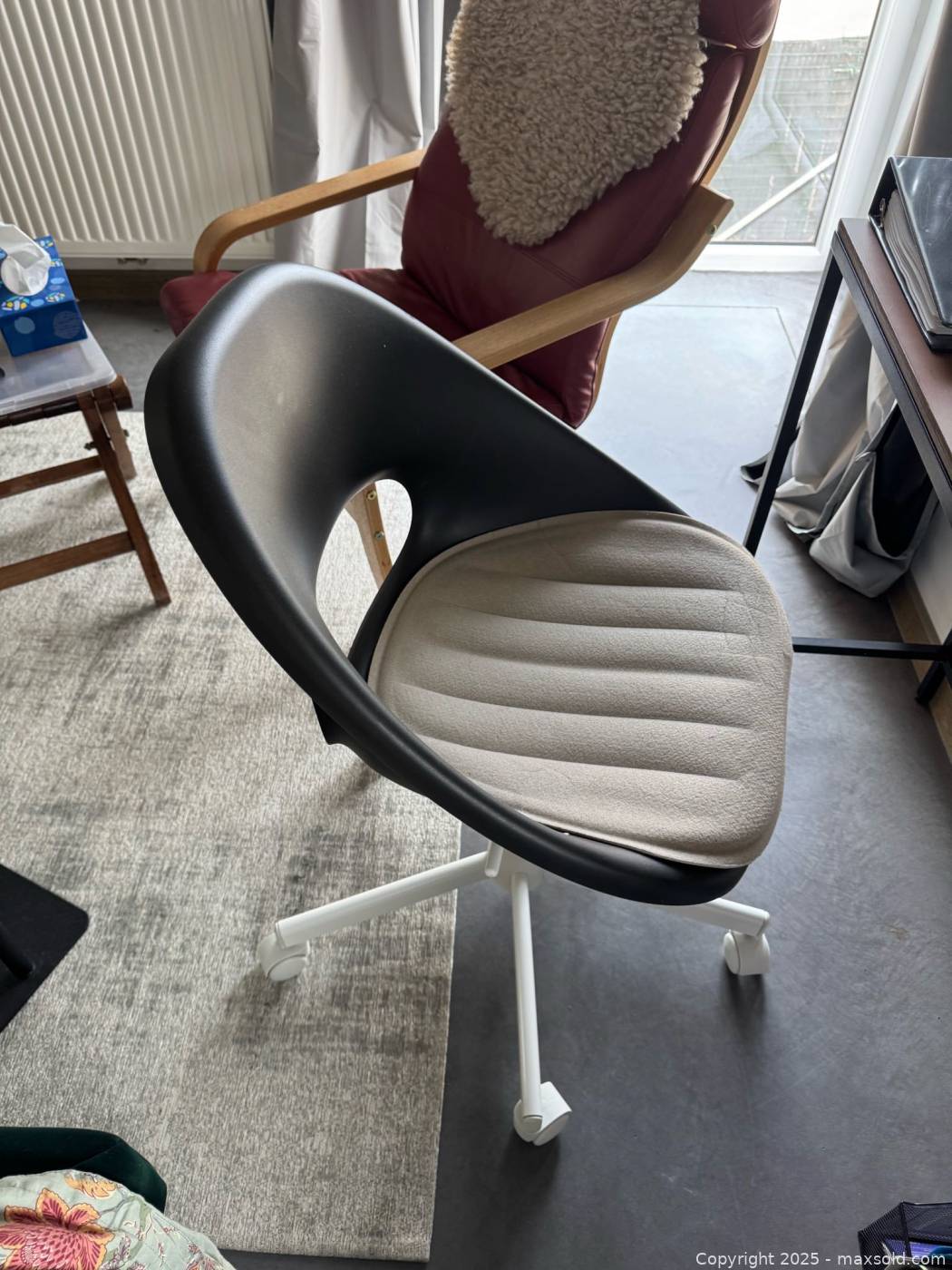 Ikea wooden desk, office chair and adjustable stool | Maxsold