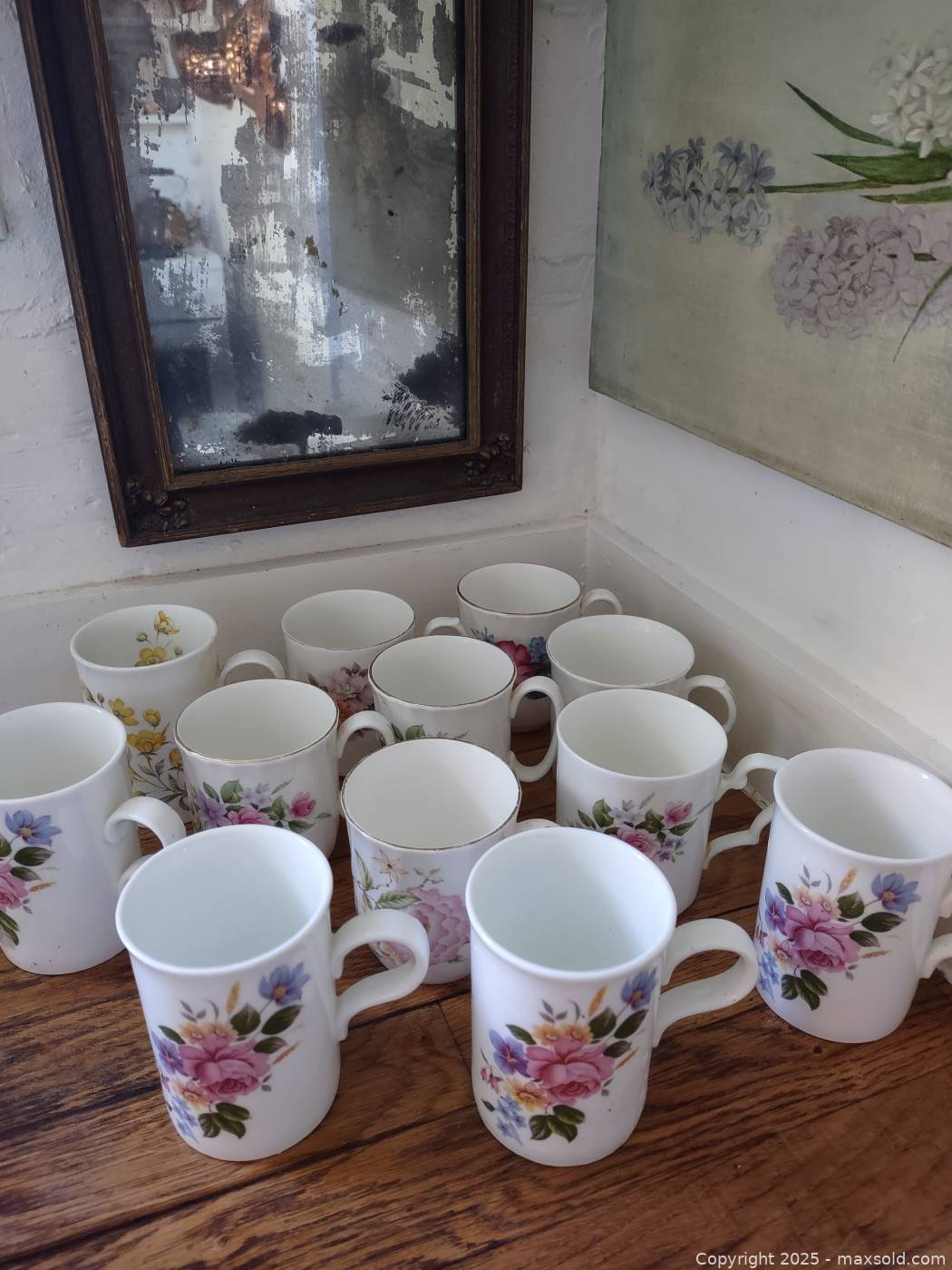 Twelve England Bone China Floral Mugs | Maxsold