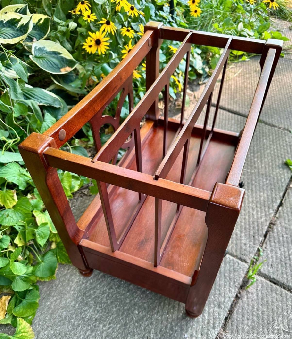 Maple Finish Magazine Rack Bombay Company cherry-finish magazine rack with drawer | Maxsold