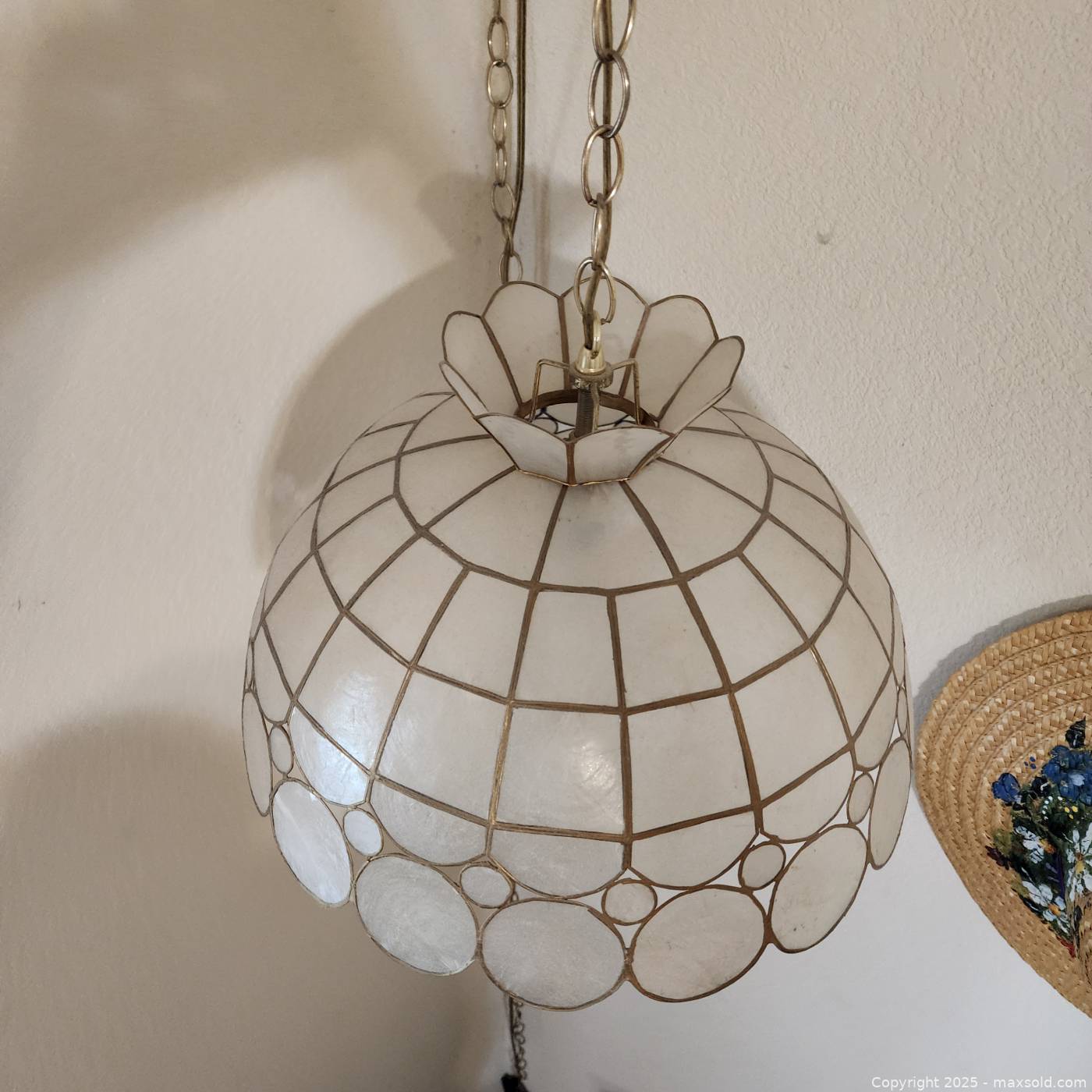 MCM hanging swag lamp with capiz shade | Maxsold
