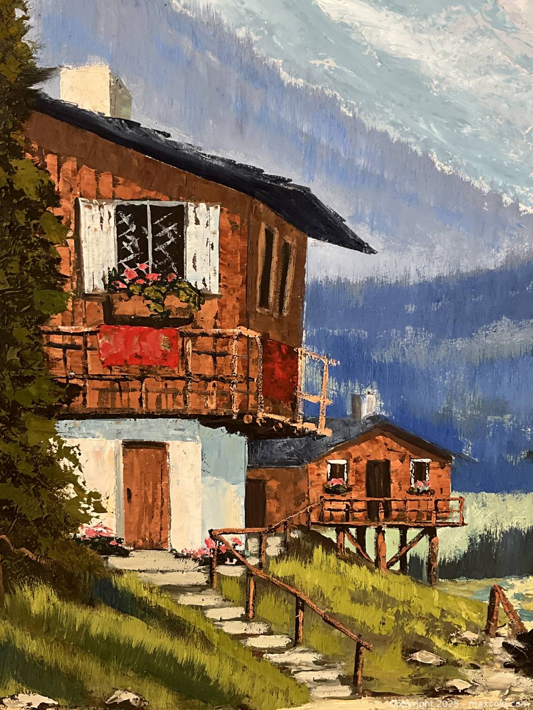Framed oil on board painting, Swiss Alps | Maxsold