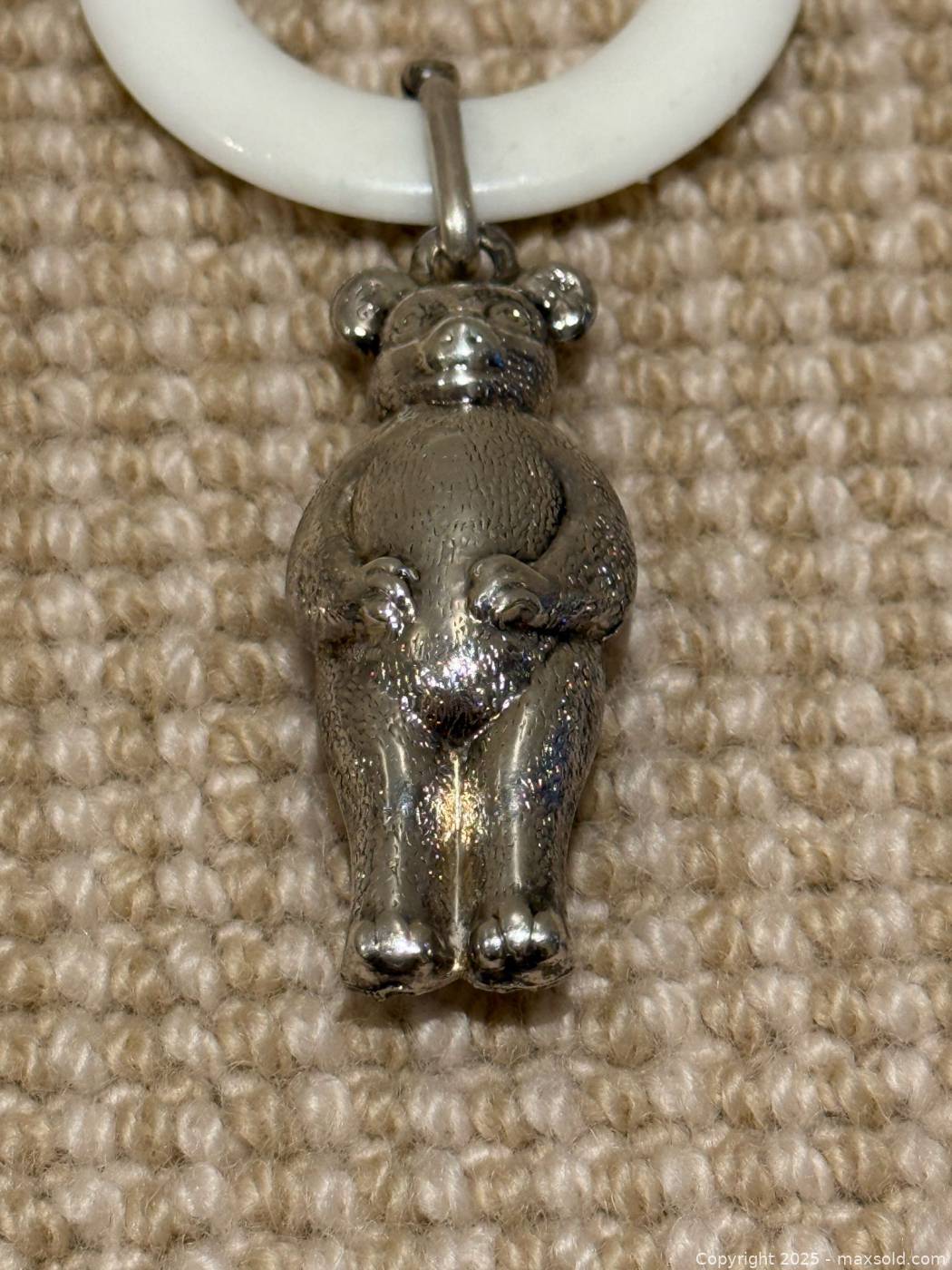 Silver-plated teddy bear rattle with teething ring | Maxsold