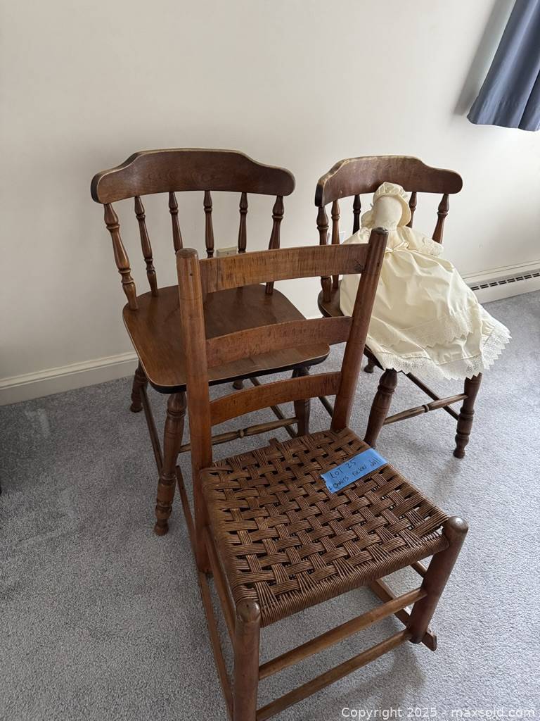 Set of 2 Spindle-Back Chairs, Ladder-Back Rocker and Rag Doll | Maxsold