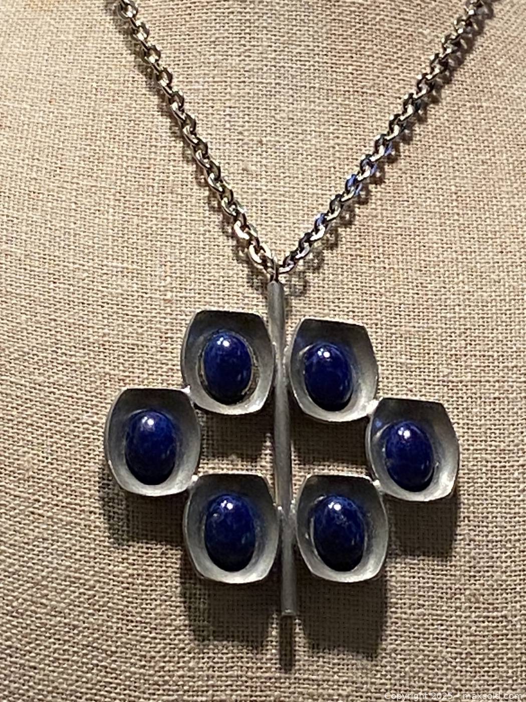 Bague Vintage En étain (pewter) Bleue - Signée Jorgen Jensen Denmark - Style Rectangle MCM Rétro - Occasion