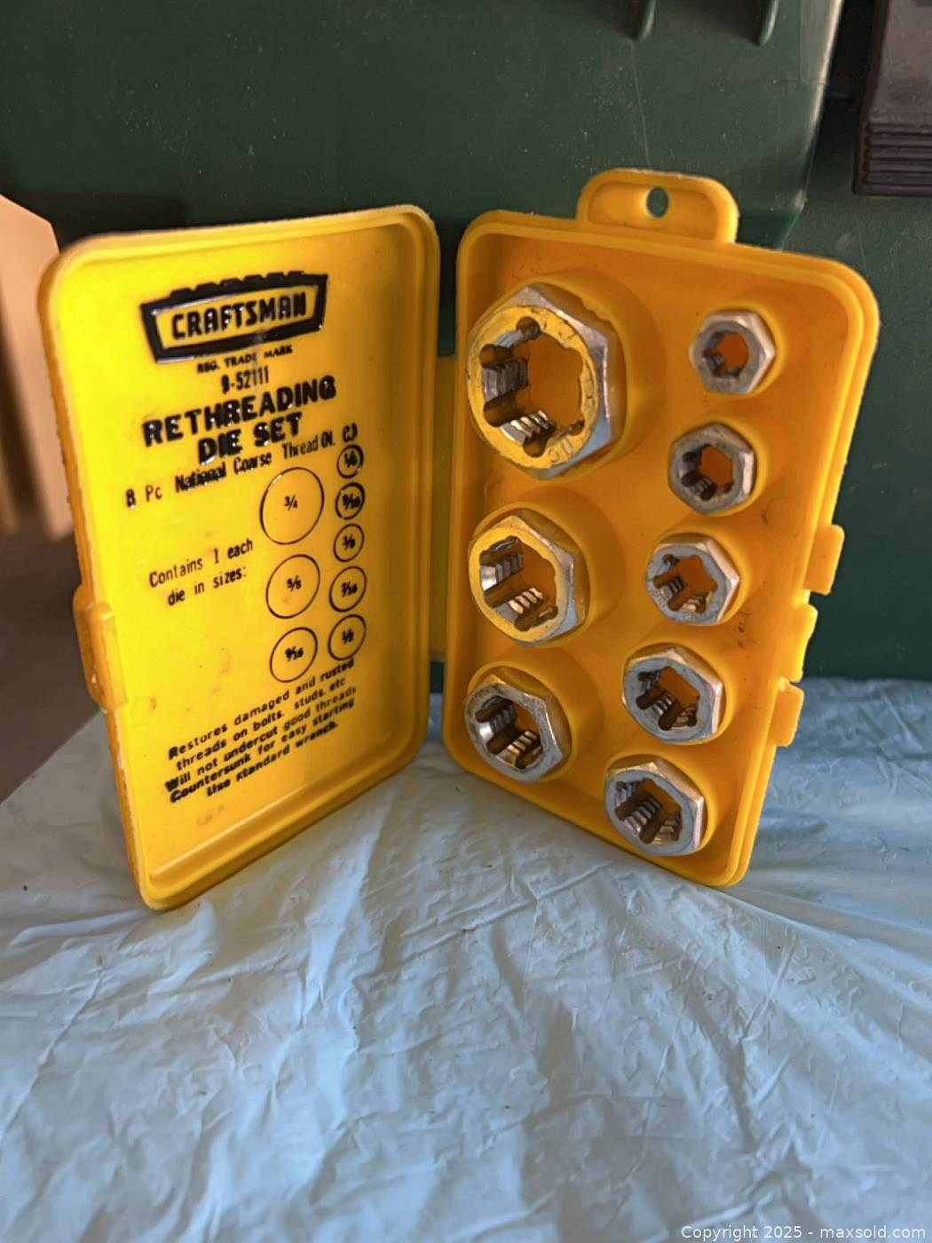 Craftsman rethreading die set, pipe wrenches, toolbox and assorted ...