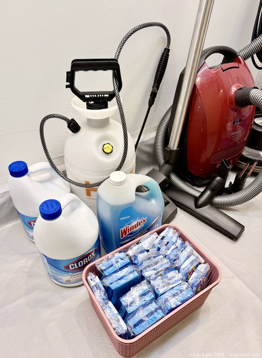 Miele Classic C1 vacuum, Oreck Orbiter and assorted cleaning chemicals
