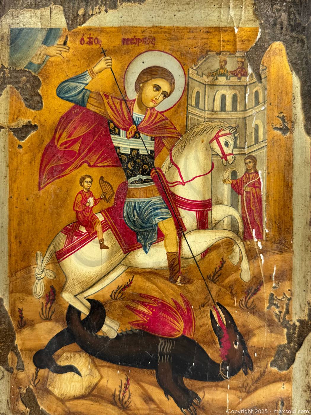 Antique Saint George wood panel icon | Maxsold