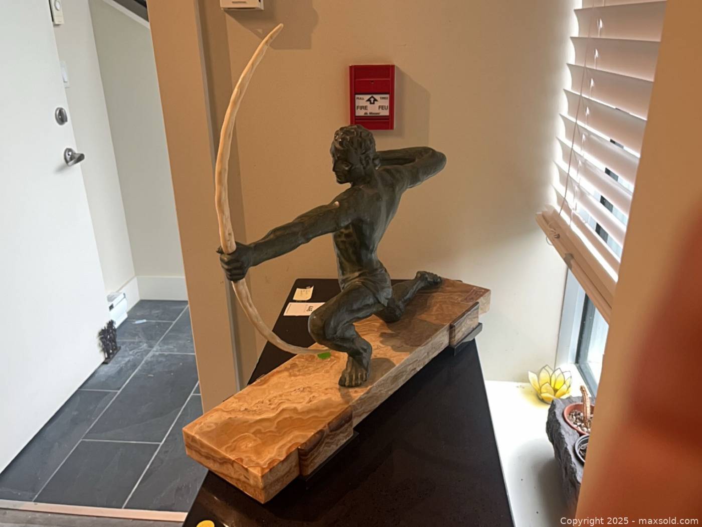 Art Deco bronze archer sculpture on marble | Maxsold