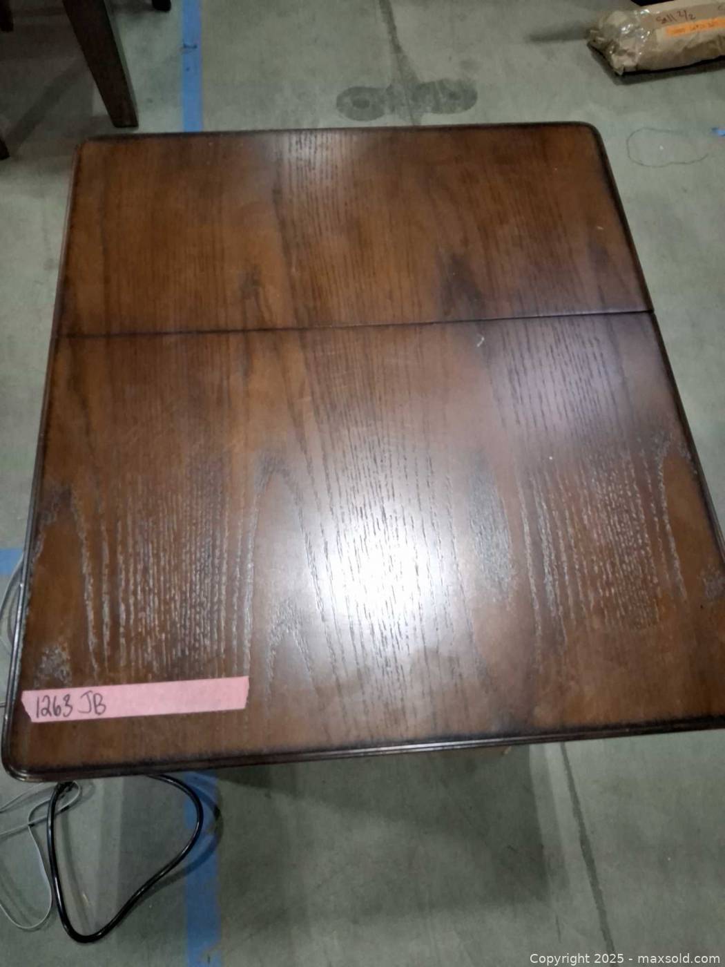 Wooden two drawer file cabinet with built in power and phone ports