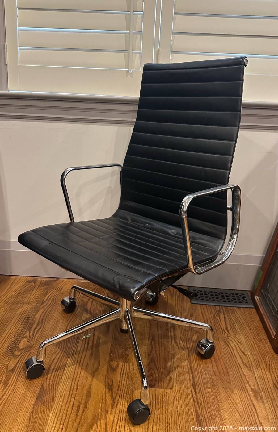 Black Ribbed Leather High-Back Office Chair | Maxsold