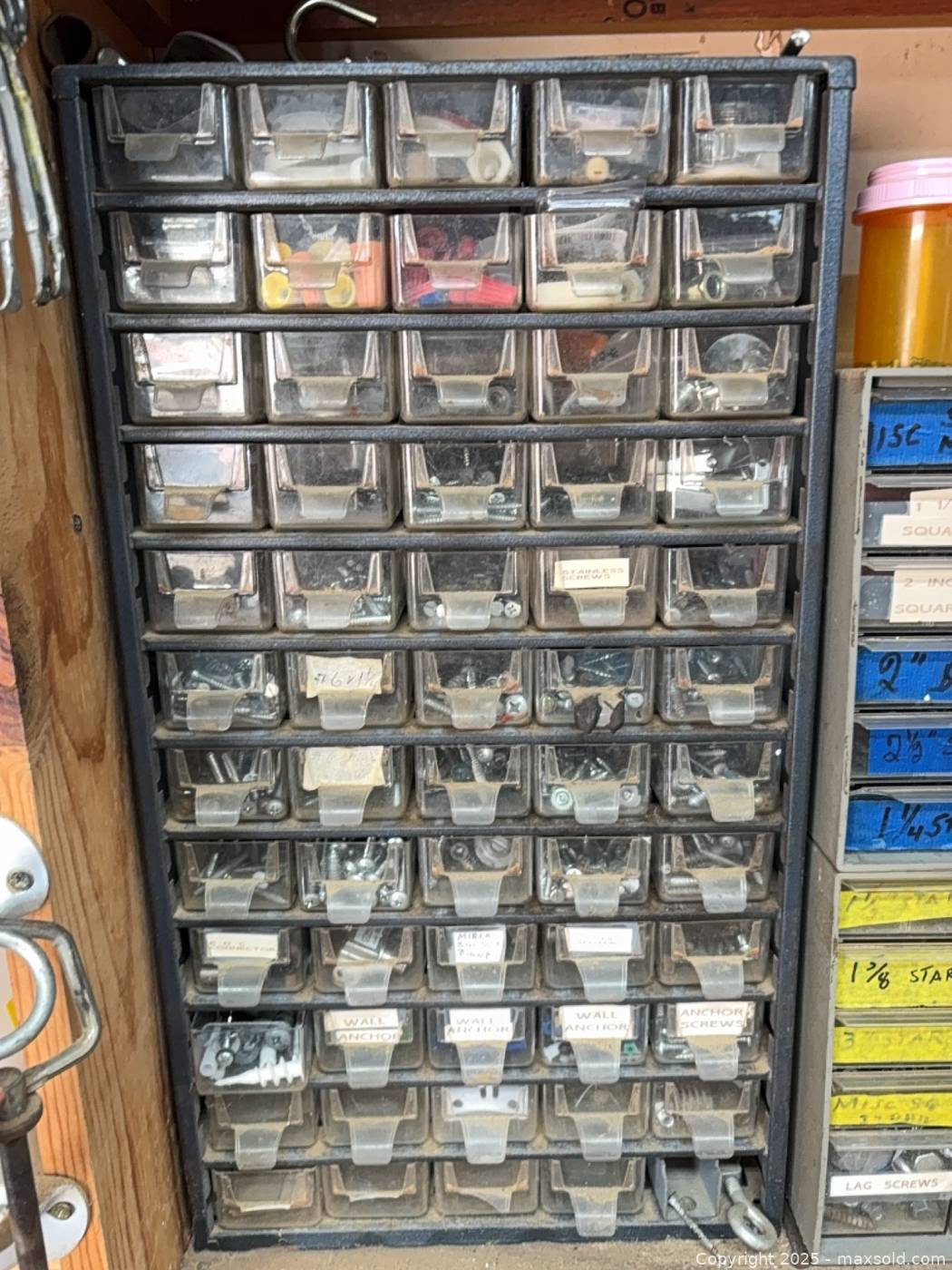 Assorted hardware fasteners with organizers | Maxsold