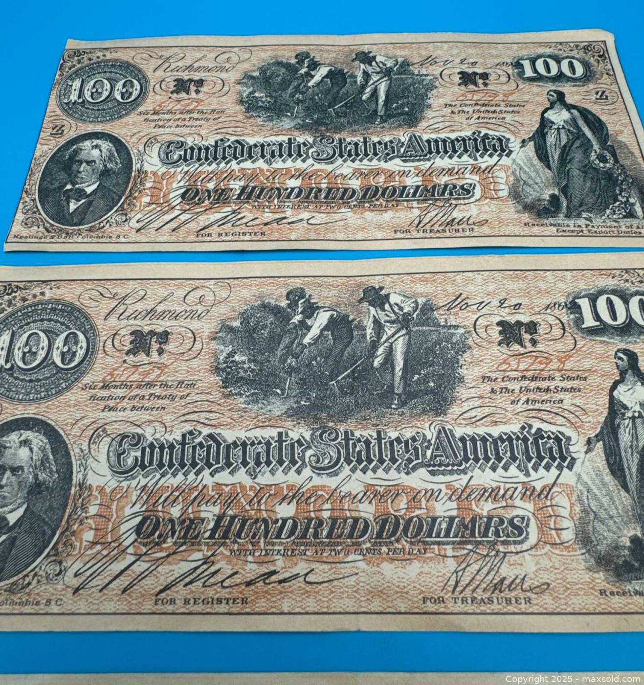 Confederate Reproduction Paper Currency Notes | Maxsold