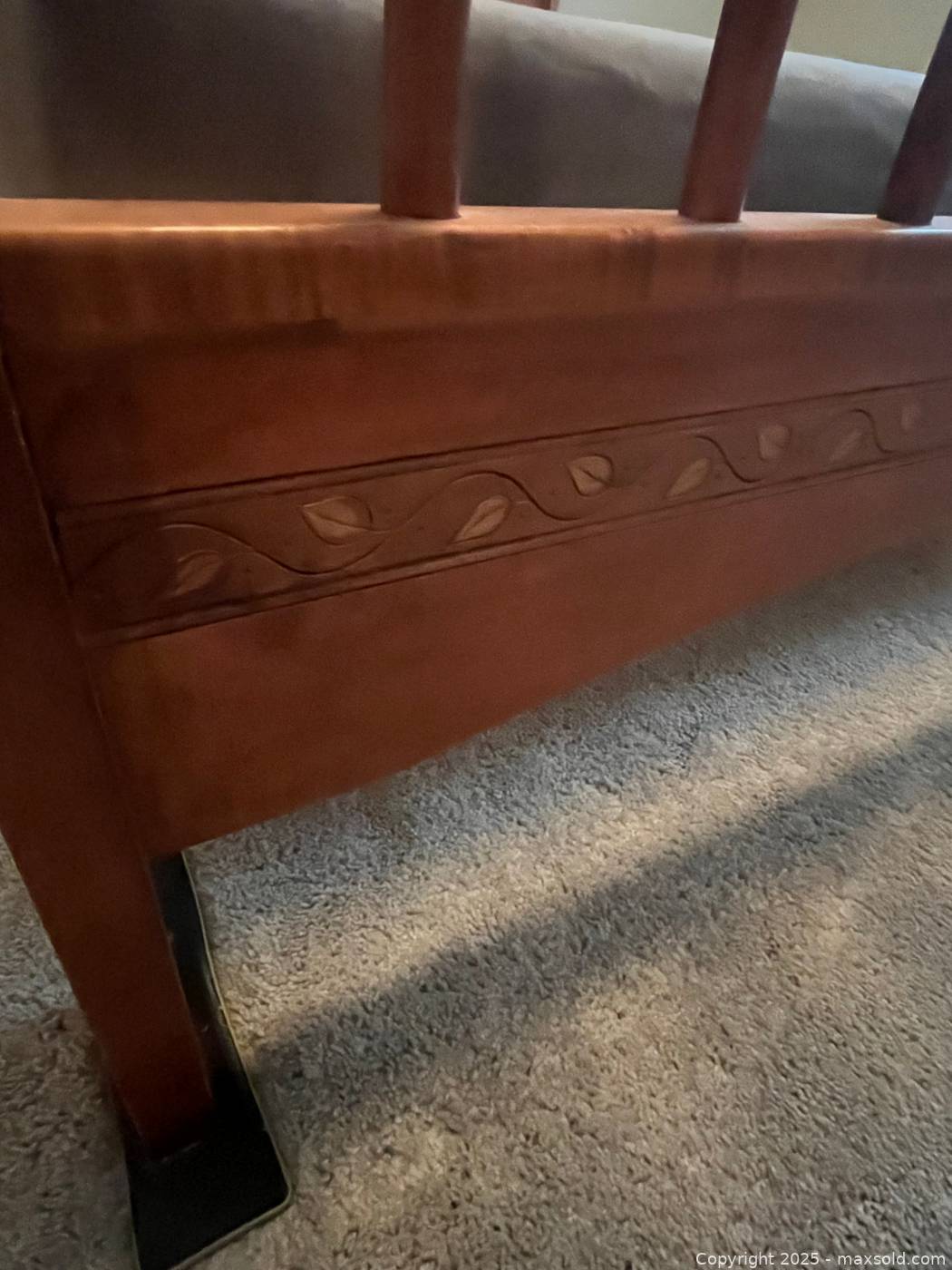 Queen wood sleigh bed frame with 2 twin box springs | Maxsold