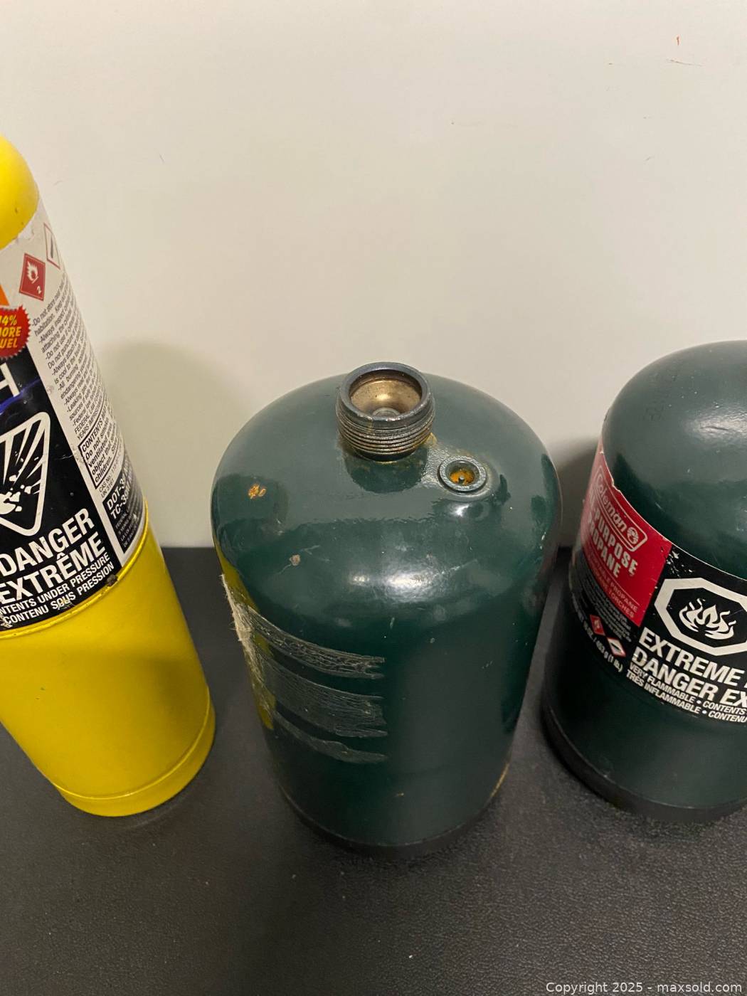 Five empty propane, MAP-Pro and misc gas cylinders | Maxsold