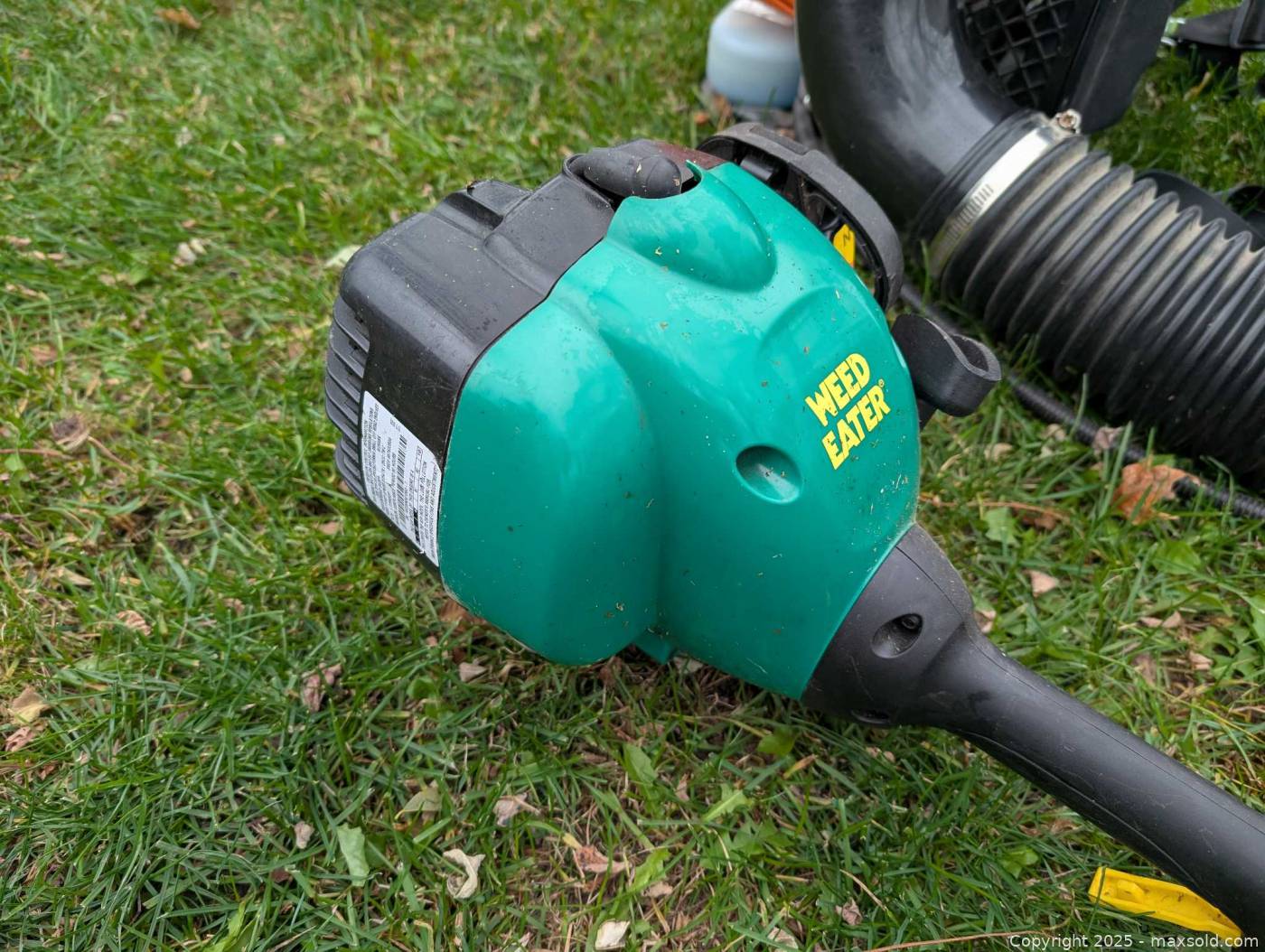 Schröder gas backpack leaf blower and Weed Eater string trimmer | Maxsold