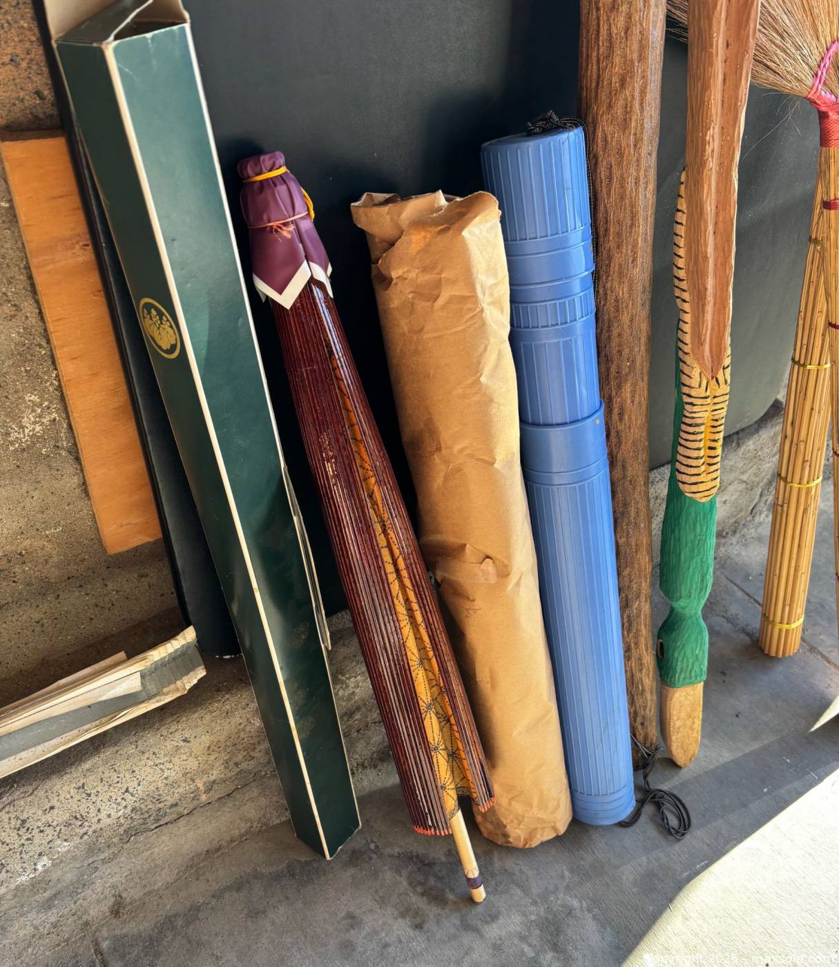 Reed Fans Reed fans, parasol, walking & rain sticks lot | Maxsold