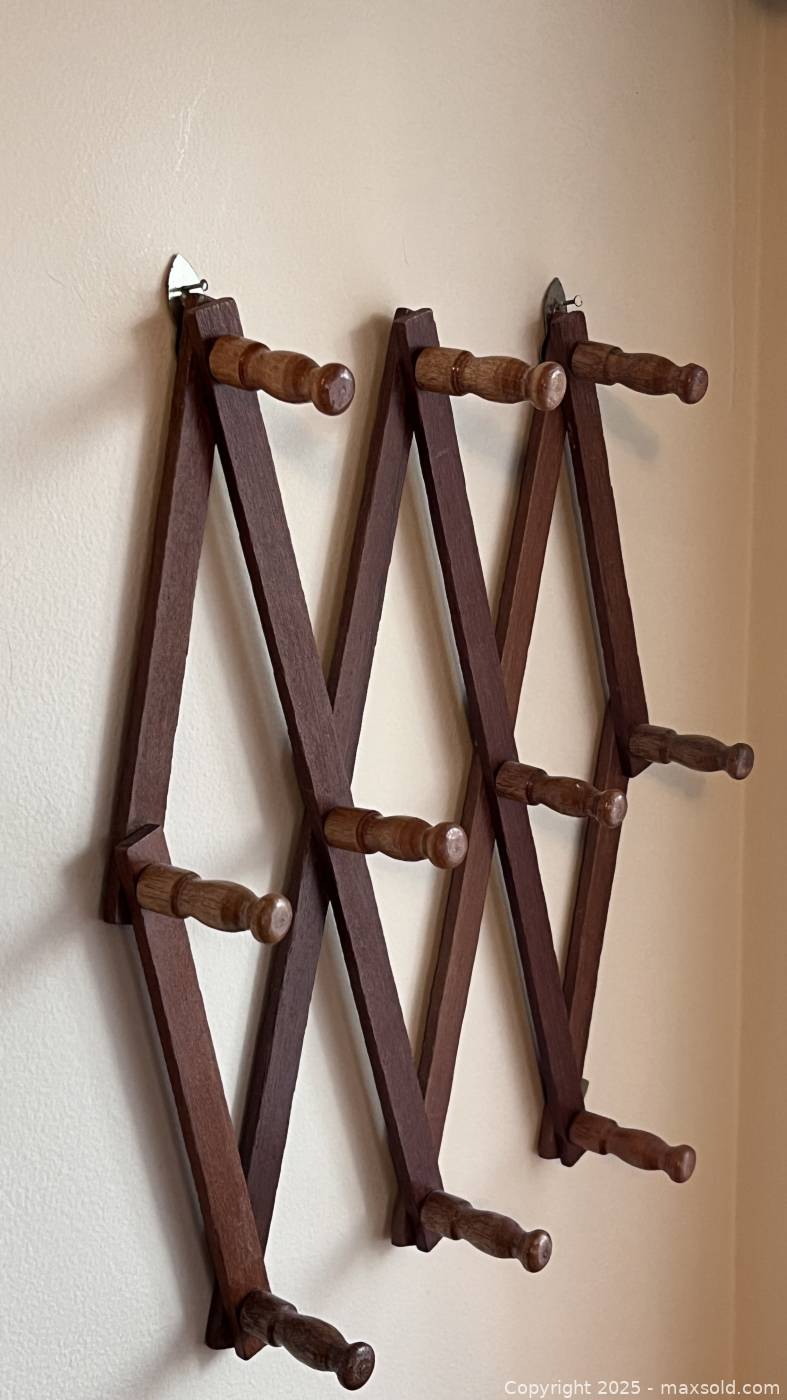 Walnut-Tone Solid Wood Accordion Wall Peg Rack | Maxsold