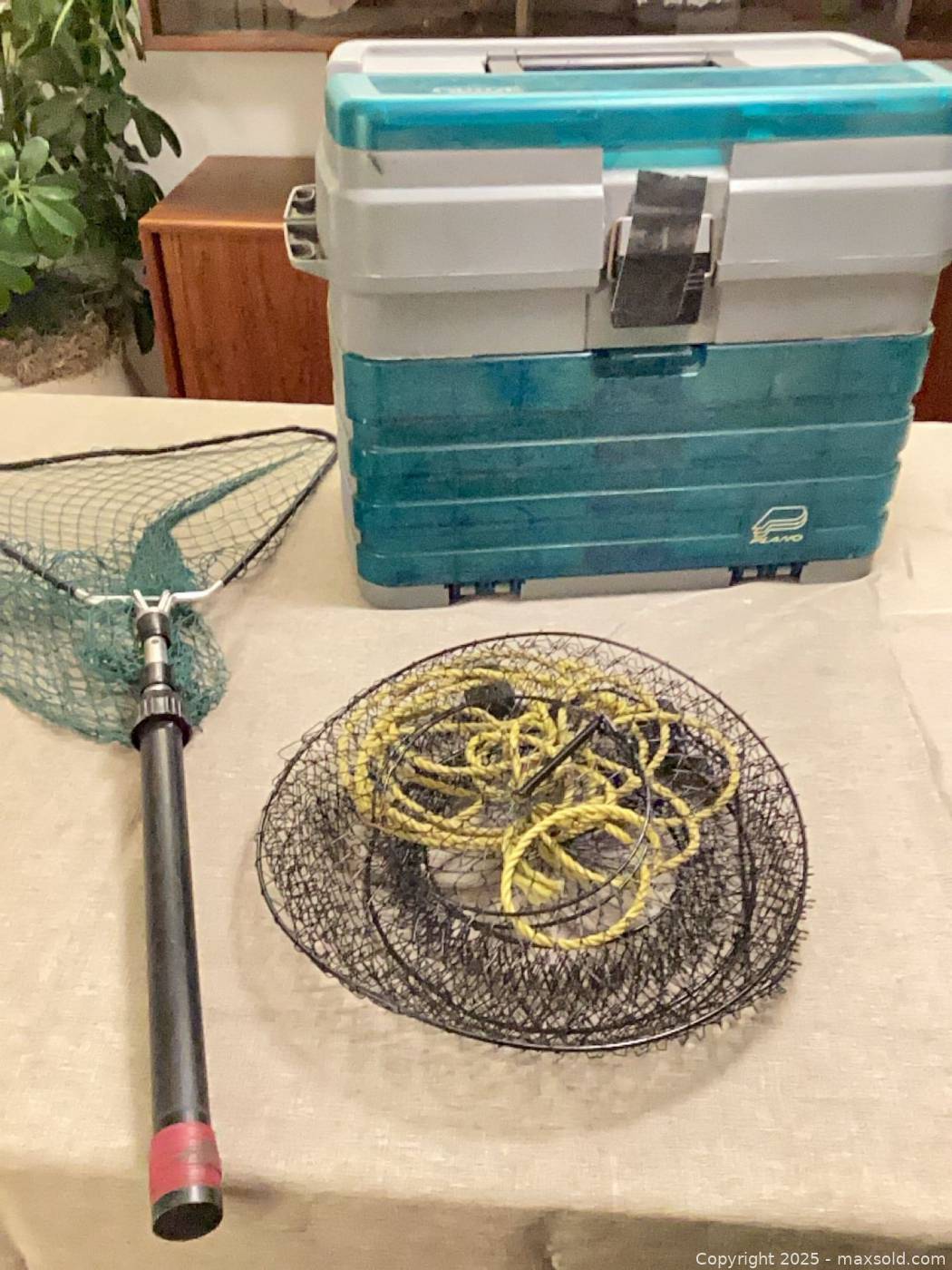 Tackle Box Netting Plano tackle box, landing net, crab trap, tackle | Maxsold