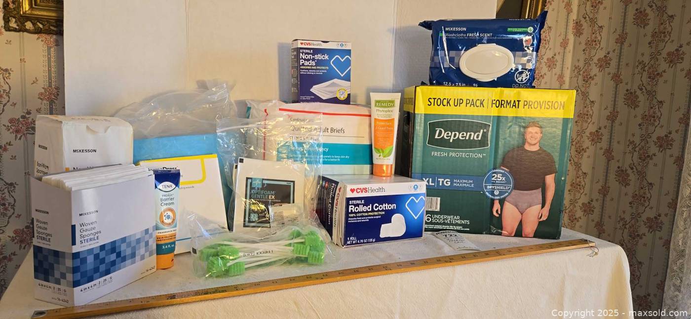 Incontinence and wound care lot with walker and cane | Maxsold