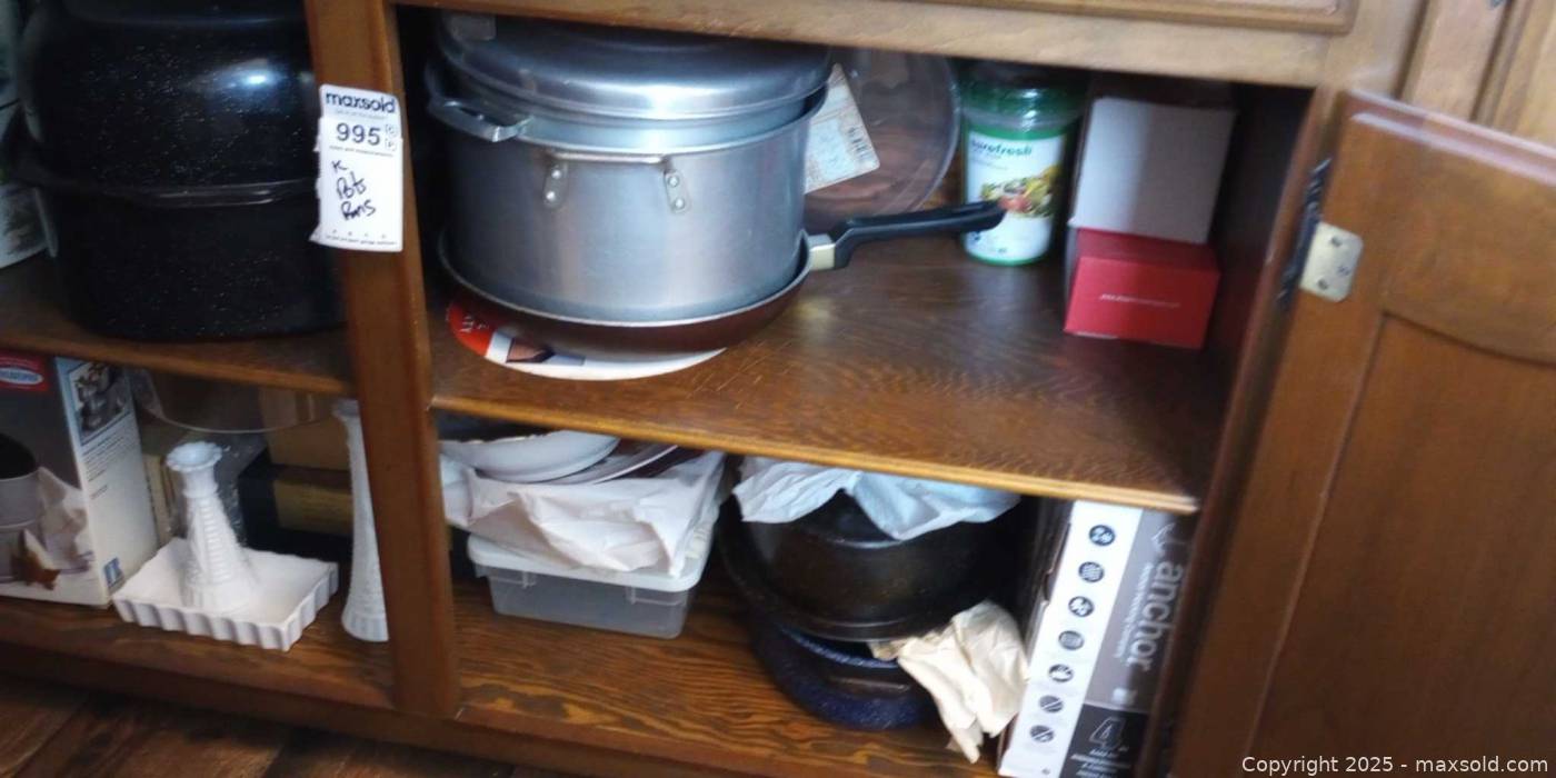 Mixed kitchen cookware and milk glass pieces | Maxsold