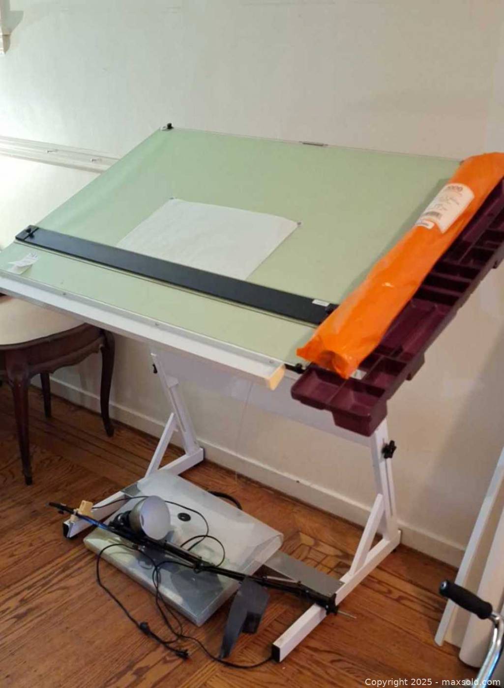 Adjustable drafting table with parallel rule, tray and drafting ...