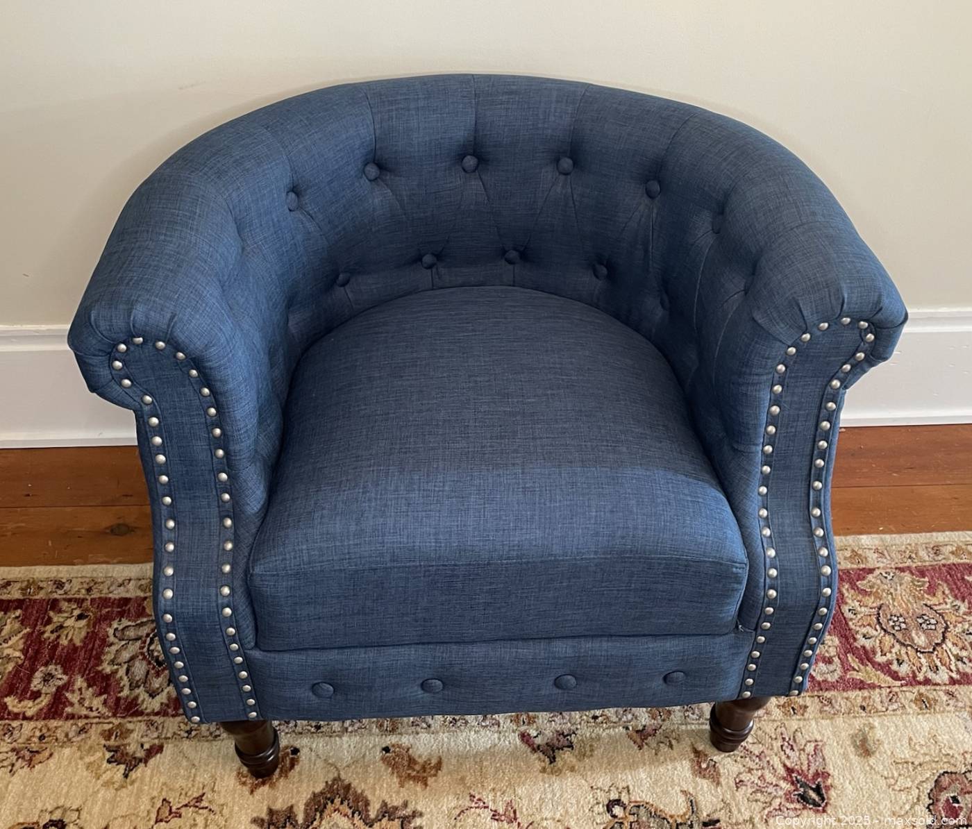 Blue Upholstered Bucket Chair with Tufting | Maxsold