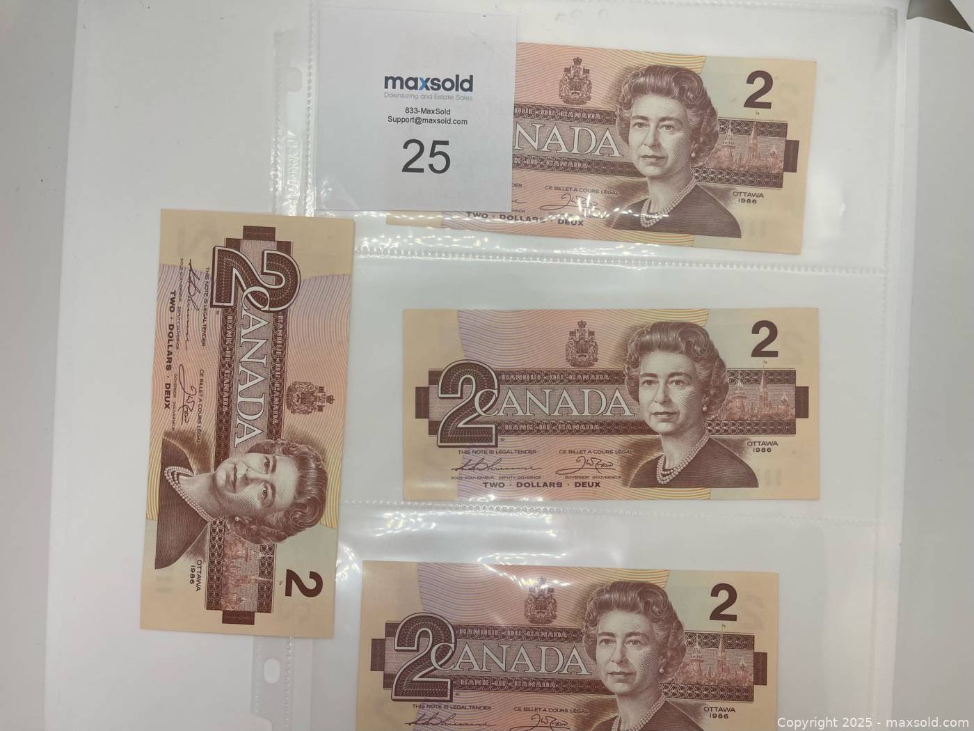 1986 Canadian $2 banknotes AUU4004386–388 | Maxsold