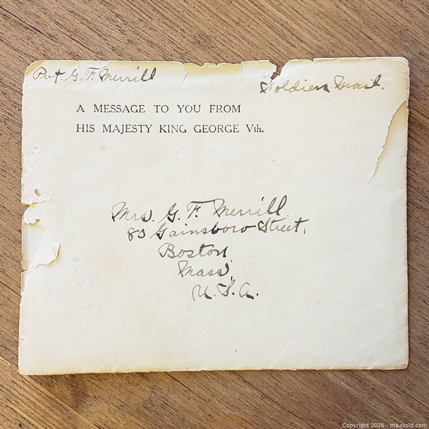 1918 World War I King George V letter & envelope | Maxsold