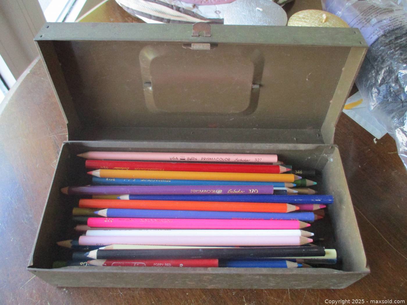 Color Pencil Ruler Box Antique metal box, colored pencils & rulers | Maxsold