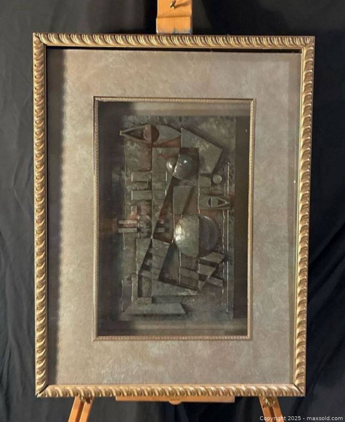 Mid-century Cubist metallic relief artwork in rope-carved frame | Maxsold