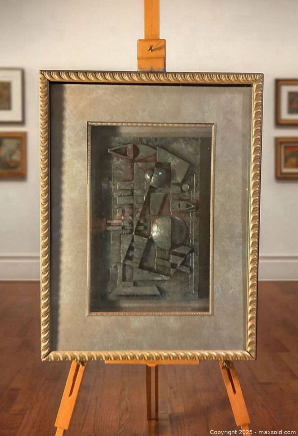 Mid-century Cubist metallic relief artwork in rope-carved frame | Maxsold
