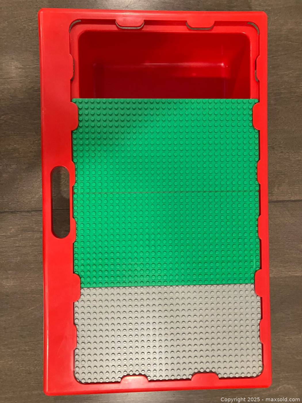 Lego Table Red 1998 LEGO red lap table with three baseplates | Maxsold