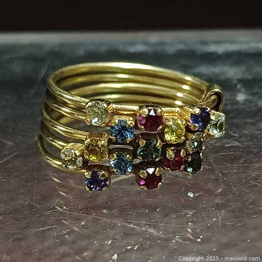 14K Yellow Gold Multicolour Gemstone Stacking Ring | Maxsold